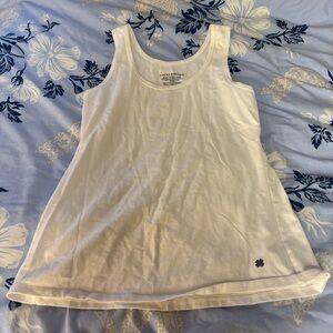 White Lucky Brand tank top with clover logo